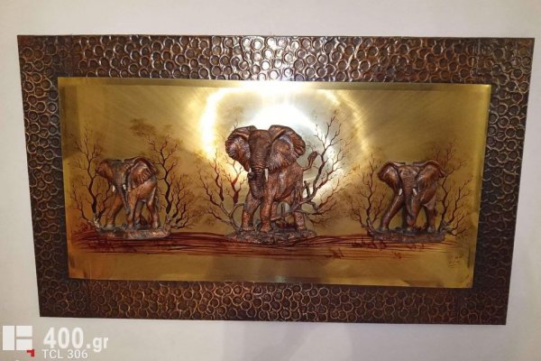 Πίνακας χαλκογραφίας με παράσταση ελέφαντες