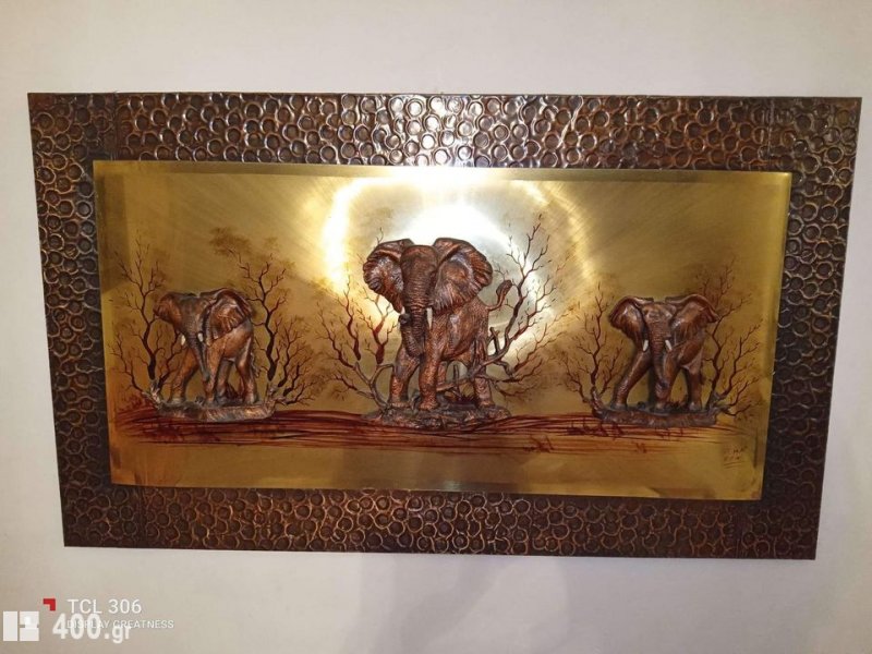 Πίνακας χαλκογραφίας με παράσταση ελέφαντες
